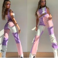 【CW】2020 NewColor Block High Waist Flare Jeans With Pockets Streetwear Sexy Ladies Trousers Bell Bottoms Skinny Jean Pants