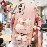 เคสมือถือสำหรับ VIVO X50 PRO X60 PRO X70 PRO X80 PRO X90 PRO เคสแฟชั่นน่ารัก3D แต่งหน้ากระต่ายเคลือบเคสมือจับสำหรับโทรศัพท์มือถือซิลิโคนป้องกันการตกฝาหลังพร้อมสายคล้องแบบคาดตัว