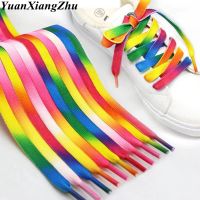 แฟชั่นสีสัน Laces Rainbow รองเท้า laces Gradient พิมพ์แบนเชือกผูกรองเท้า Casual Chromatic สีรองเท้าผ้าใบ Shoelaces 80/100/120 ซม.-Chuieri