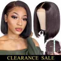 4x4 Remy Bob Short Closure Wigs Glueless For Black Women Lace Closure Human Hair Wig Straight Brazilian Hair With Baby Hair 150% Gift ของขวัญ