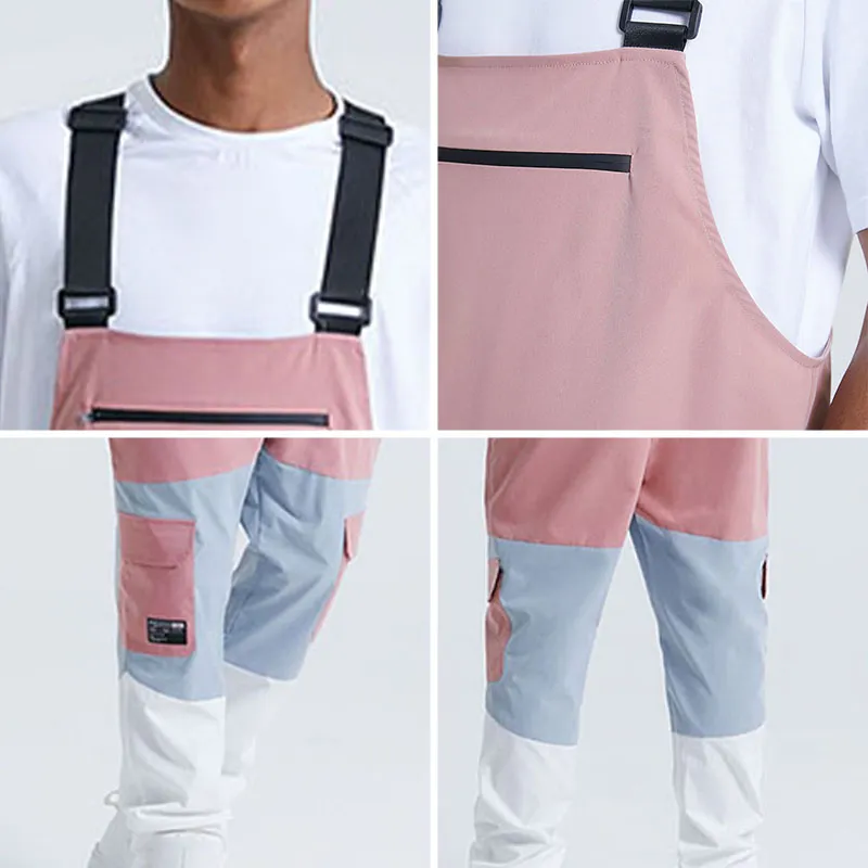 Medussa KOYYE Men Color Block Patchwork Bib Suspender Overalls