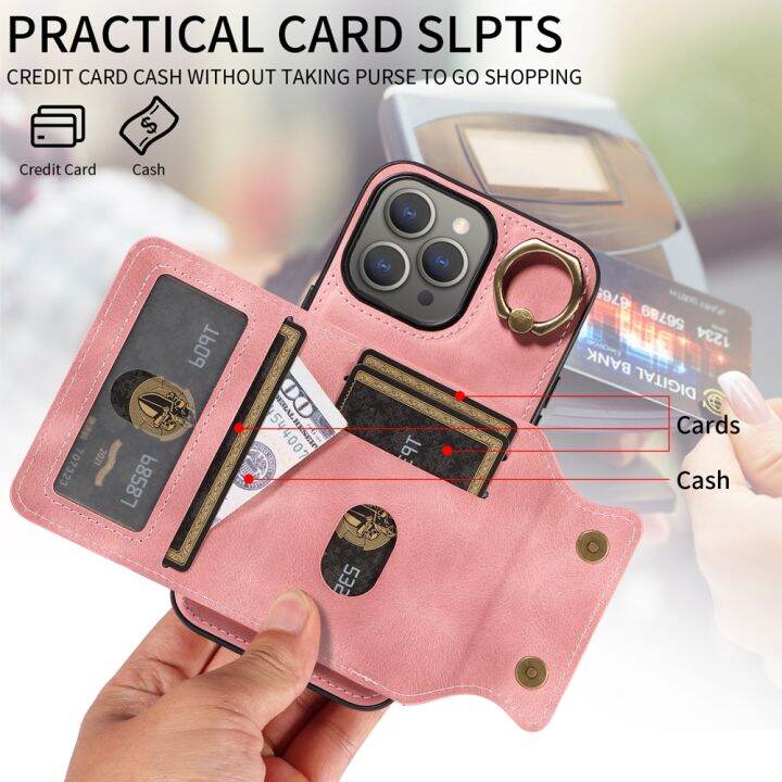 เคสโทรศัพท์สำหรับ-iphone-15-14-13-12-11-pro-max-iphone-7-8-plus-se-2022-x-xr-xs-max-เคสฝาที่ใส่บัตรด้านหลังกระเป๋าสตางค์หนังแบบหรูหรา