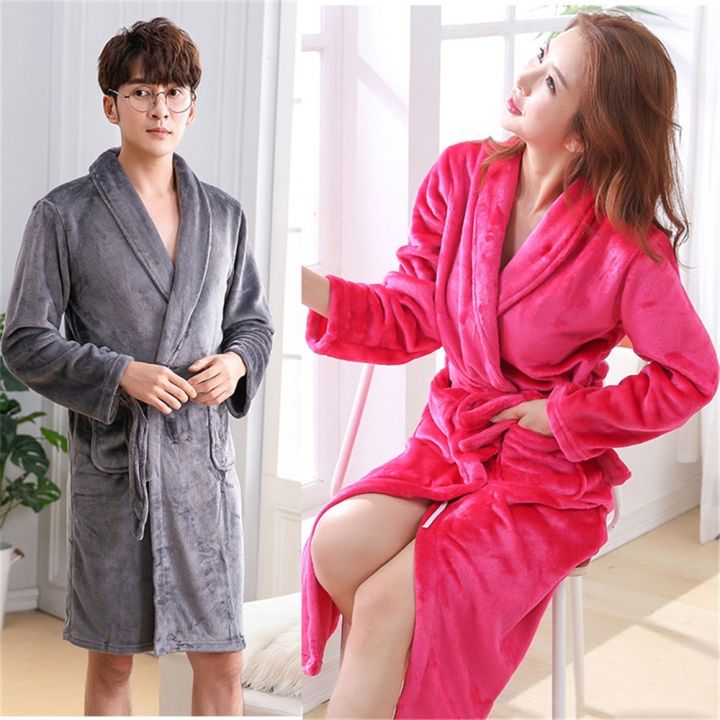xiaoli-clothing-ฤดูหนาว-flannel-lovers-robe-gown-elegant-casual-ชุดนอน-nightgown-อุ่นผู้ชายและผู้หญิงเสื้อคลุมอาบน้ำชุด-homwear-ชุดนอน