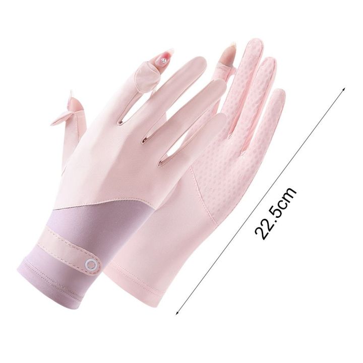 ถุงมือถุงมือพิมพ์ลายจุดถุงมือผ้าไหมน้ำแข็งป้องกันรังสียูวีถุงมือสตรี-legible82im4ใช้ในฤดูร้อนไม่ลื่น