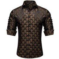 เสื้อเชิ้ตหรูหรา2ตัวสำหรับผู้ชายเสื้อแขนยาวใยสังเคราะห์ผ้าไหมลาย Paisley เสื้อสำหรับงานแต่งงานปาร์ตี้ติดกระดุมเสื้อออกแบบเสื้อผ้าสำหรับผู้ชาย