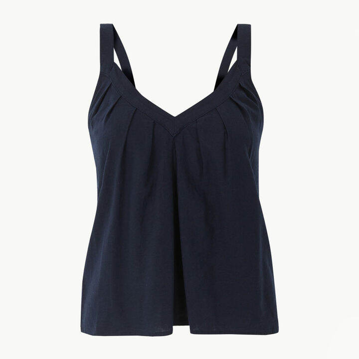 Marks & Spencer Women's Linen Rich Camisole Top (Navy) Lazada PH