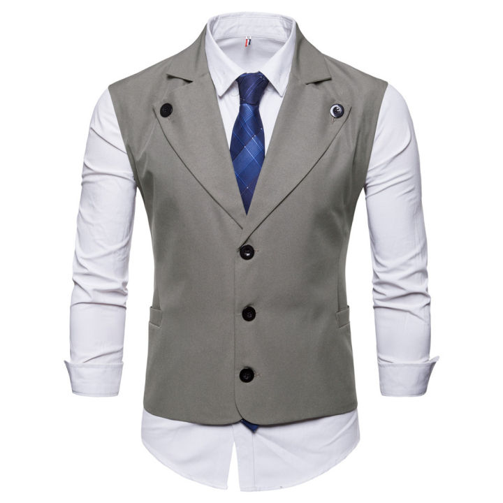 SWAGWHAT Men Single Breasted Suit Vests Gentlemen Casual Business Sleeveless Waistcoat Vintage Formal Blazers Vest for Wedding
