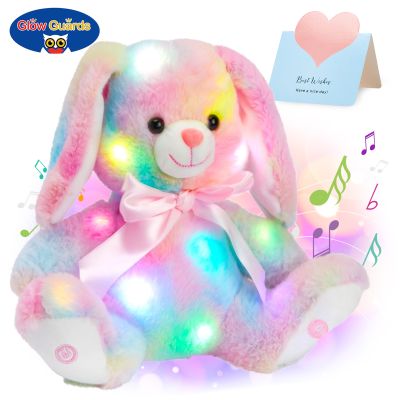 GLOWGUARDS Luminous Cotton Plush Toys Bunny Throw Cute Pillow LED Lights Music Rainbow Stuffed Animals Rabbit Gift For Kids Girl