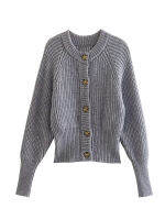 YENKYE ผู้หญิง2022สีเทา O คอแขนยาว Ribbed ถักเสื้อกันหนาว Vintage Single Breasted หญิงฤดูใบไม้ร่วง Cardigan