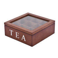 9 Cells Wooden Storage Box with Visible Lid for Tea Bag Jewelry Coffee Retro Style 23*23*9CM VC