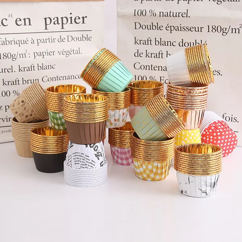 50pcs Large Cupcake Paper Cup Oilproof Cupcake Liner Baking Cup Tray Case  Wedding Party Caissettes Golden Muffin Wrapper Paper