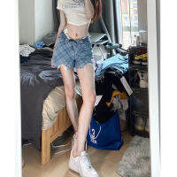 กางเกงขาสั้น Fashion Check Denim Shorts Pure Desire High Waist A-Line Thin Trendy Brand