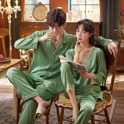 Fiklyc  Couples Sleepwear Pajamas Men Women Style Ice Silk Fashion Solid Color Large Size Comfortable Pajama Suit Sleepwear
