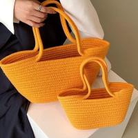 ?Sale? New style foreign-style niche high-end womens bag vacation beach bag retro portable woven basket cotton rope woven bag