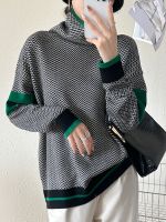 ♨❁ Womens Turtleneck Sweater Warm Pullover Top Loose Contrast Color Jumpers Streetwear