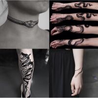 5pcs Snake Tattoo Stickers Waterproof Men and Women Temporary Tattoos Long Lasting Flower Legs Dark Flower Arm Fake Tattoos