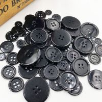 ↂ 50pcs 11/15/18/20/25/30mm Black Color Overcoat Plastic Button 4 holes Craft Sewing PT251