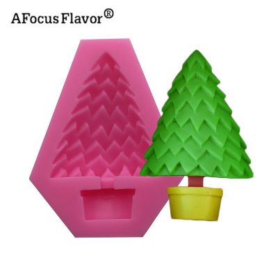 ；【‘； Christmas Tree Potted Cute Shape 3D Handmade Chocolate Biscuits Kitchen Supplies Fondant Christmas Decorative Silicone Molds