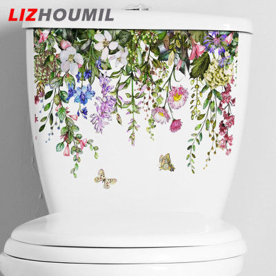 LIZHOUMIL ผ้าคลุมสติกเกอร์ติดผนังในห้องน้ำสติ๊กเกอร์ห้องน้ำลายดอกไม้ใบไม้ต้นไม้สีเขียวมีกาวในตัวสติกเกอร์ติดฝารูปลอกตกแต่งติดในห้องน้ำ