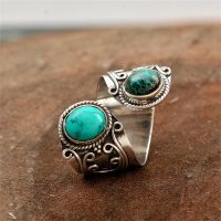 Vintage Style Temperament Rattan Pattern Inlaid Natural Stone Rings for Women Open Rings Wedding Engagement Gift Jewelry