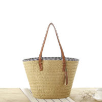 casual tassel straw bags rattan women handbags wicker woven shoulder bags large capacity tote bucket bag summer beach purses new