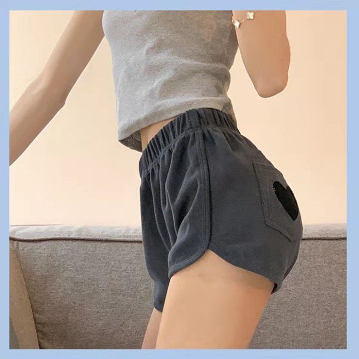 spot-goodscasual-shorts-versatile-korean-style-high-waist-track-shorts-female-ripped-love-patch-sports-loose-elastic-waist-hot-pants