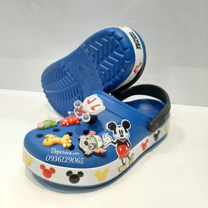 Dép Sục Crocs Viền Mickey 3D Kids Màu Xanh Dương Hàng Cao Cấp Tặng Kèm  Jibbitz 2D, Dép Crocs Trẻ Em - Nhà Cá Sấu 