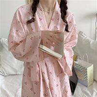 Women Spring Autumn Kimono Bathrobe Female Long Sleeves Pajamas Printed Cozy Nightgown Sweet Cute Sleepwear Girls Dressing Gown