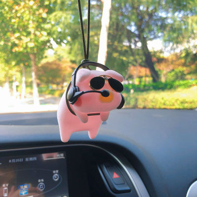 Funny Anime Swing Pig Car Interior Decotration Announcer Piggy With Glasses Auto Rearview Mirror Pendant For Car Accessories