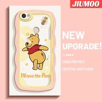 เคส JIUMOO สำหรับ Xiaomi Redmi 5A โน๊ตเคส Y1น่ารักขอบเป็นคลื่นหลากสีช้อนส้อมมีดหมีพูห์เคสโทรศัพท์โปร่งใสเคสกันกระแทกอ่อนเรียบง่ายป้องกันเลนส์กล้องอ่าวซิลิโคนใส