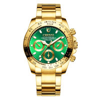 Chenxi Luxury Business Watch Men Gold Watches Green Face Luminous Dial Stainless Steel Band Quartz Wristwatches Men Reloj Hombre