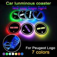 ◄☏❣ 2PCS Led Car Cup Holder Coaster For Peugeo logo Light For 308 307 206 407 3008 208 207 2008 508 301 Accessorie 2PCS Led Car Cup