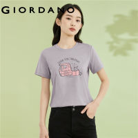 GIORDANO ผู้หญิง เสื้อยืดคอกลมแขนสั้นผ้าฝ้ายถักลายแมว Free Shipping 05383001