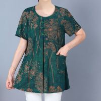 【มีไซส์ใหญ่】Plus Size XL-6XL Short Sleeve Summer Shirts Floral Printed Vintage Female Tops Casual Fashion Ladies Top