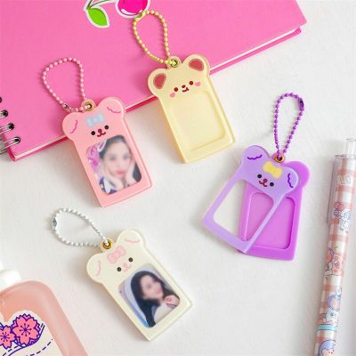 Cartoon Lovely Bear Photo Frame DIY Photo Card Keychain Transparent Acrylic Card Holder Star Chasing Pendant School Stationery  Photo Albums