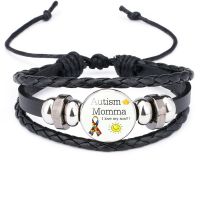 Children AUTISM MOM Awareness Bracelet For Handmade Knitted Leather Puzzle Piece Charm Bracelets Boy Girl Hope Jewelry