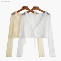 ❆✁❈ Women Summer Sun Protection Coat Lace Bow Ruffle Cardigan Shirt Female Blouse Tops for Woman Covers Blusa White Y2K Korean Shirt