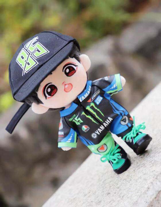 original-20cm-cotton-doll-cute-plush-toy-stuffed-doll-cosplay-wang-yibo-racing-suit-doll-clothes-hat-shoes