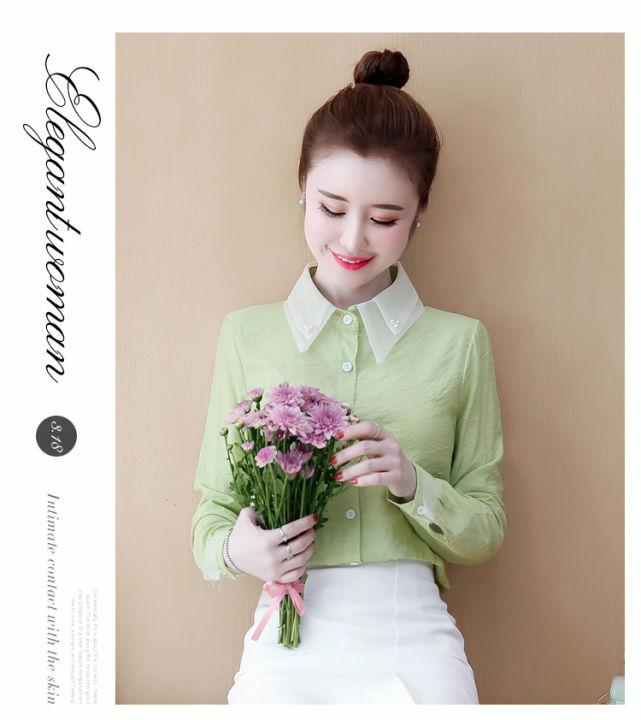 rehin-เสื้อแขนยาวผู้หญิงเกาหลีรุ่น-elegant-ธุรกิจแฟชั่น-organza-เสื้อชีฟองใหม่