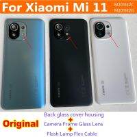 ฝาหลังปิดโทรศัพท์กระจกด้านหลังแบบออริจินัลเหมาะสำหรับ Xiaomi Mi เคสด้านหลังประตู11 Mi11 + ฝาปิด + เลนส์ที่จับกล้องรูปตัวยู + สายเคเบิลงอได้ไฟแฟลช