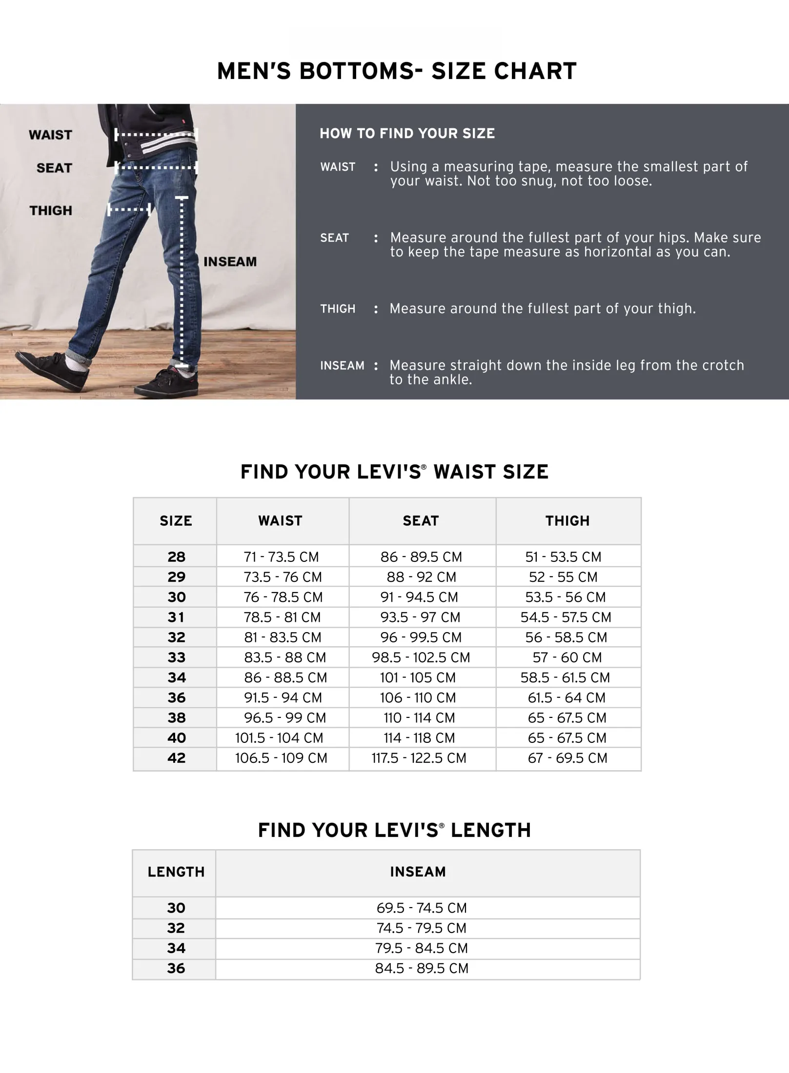 levis 513 size chart