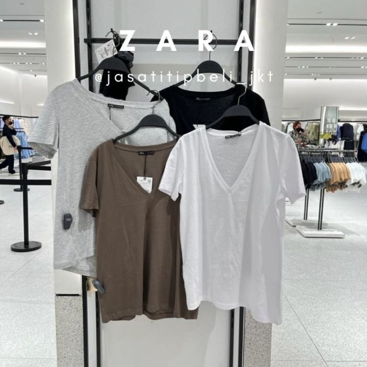 Zara - Basic เสื้อยืด คอปก V Neck แขนสั้น เสื้อผู้หญิง ของแท้ Zara |  Lazada.Co.Th