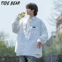 TIDE BEAR เสื้อแจ็คเก็ตแขนยาวเสื้อโค้ทผู้ชายสไตล์เสื้อเชิ้ตสีทึบมีสไตล์สำหรับฤดูร้อนแขนยาวหลวม