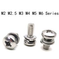 20 PCS Philips Micro Machine Screw 304 Stainless Steel Combination of Round Pan Head Screw With Flat Washer and Spring Washer Nails  Screws Fasteners