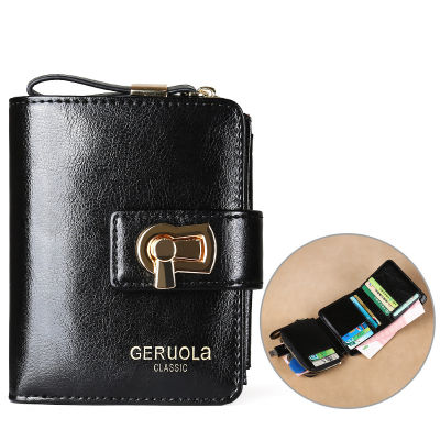 TOP☆Original Genuine Leather Lady Purse Large Capacity Special Design Small Trifold Zipper Coin Wallet for Women Anti RFID