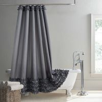 QSR STORE Ruffled Grey Modern Polyester Waterproof Fabric Solid Decoratived Farmhouse Gray Shower Curtain