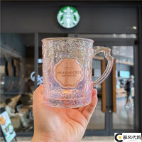 Starbuck 365Ml ใหม่ Cherry Blooming Glass Nameplate Bronze Medal สีชมพู Tender Water Cup ทนความร้อนกาแฟถ้วยน้ำ