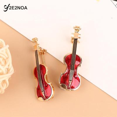 1Pc Fashion Elegant Red Violin Pins Brooches Lady Crystal Rhinestone Musical Instruments Brooch Pin Jewelry Accessories