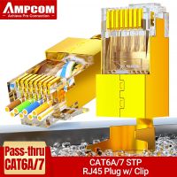 AMPCOM ตัวเชื่อมต่อ RJ45 CAT6A ส่งผ่าน CAT7ปลั๊กอีเธอร์เน็ต Rj 45สำหรับแมว7สายเคเบิลเครือข่ายแข็งหรือเกลียวที่มีแถบโหลด1.5มม.