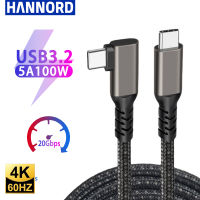 USB C 3.2 Gen 2 Type C ถึง USB C สาย20Gbps 4K 60HZ วิดีโอ VR Data Cable 5A 100W PD Fast Charging สำหรับแล็ปท็อป Pro